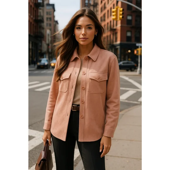 Jones New York Signature Shacket Blush Pink Button Up Soft Quiet Luxury Parisian - Picture 1 of 7